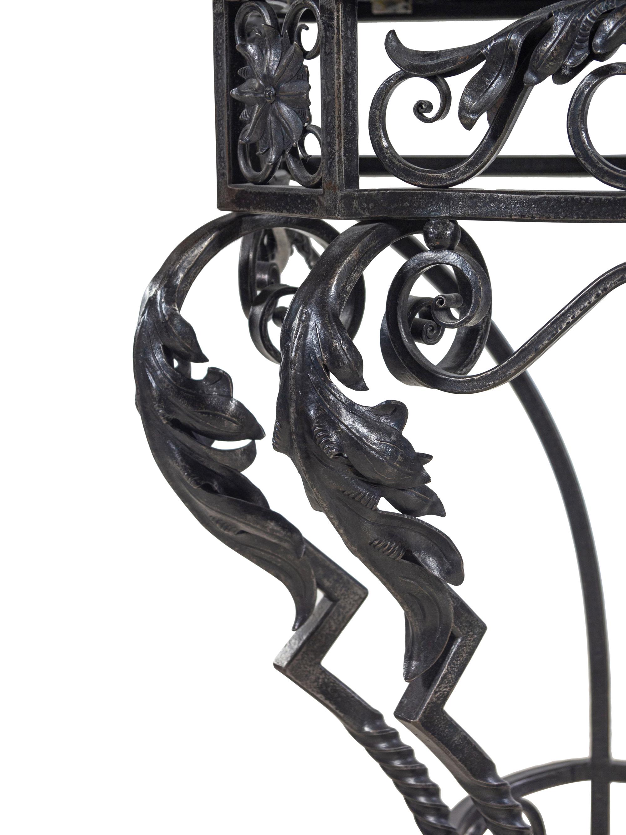 A French Iron and Marble-Top Console Table