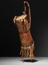 Painted Buffalo Hide Parfleche Cylinder