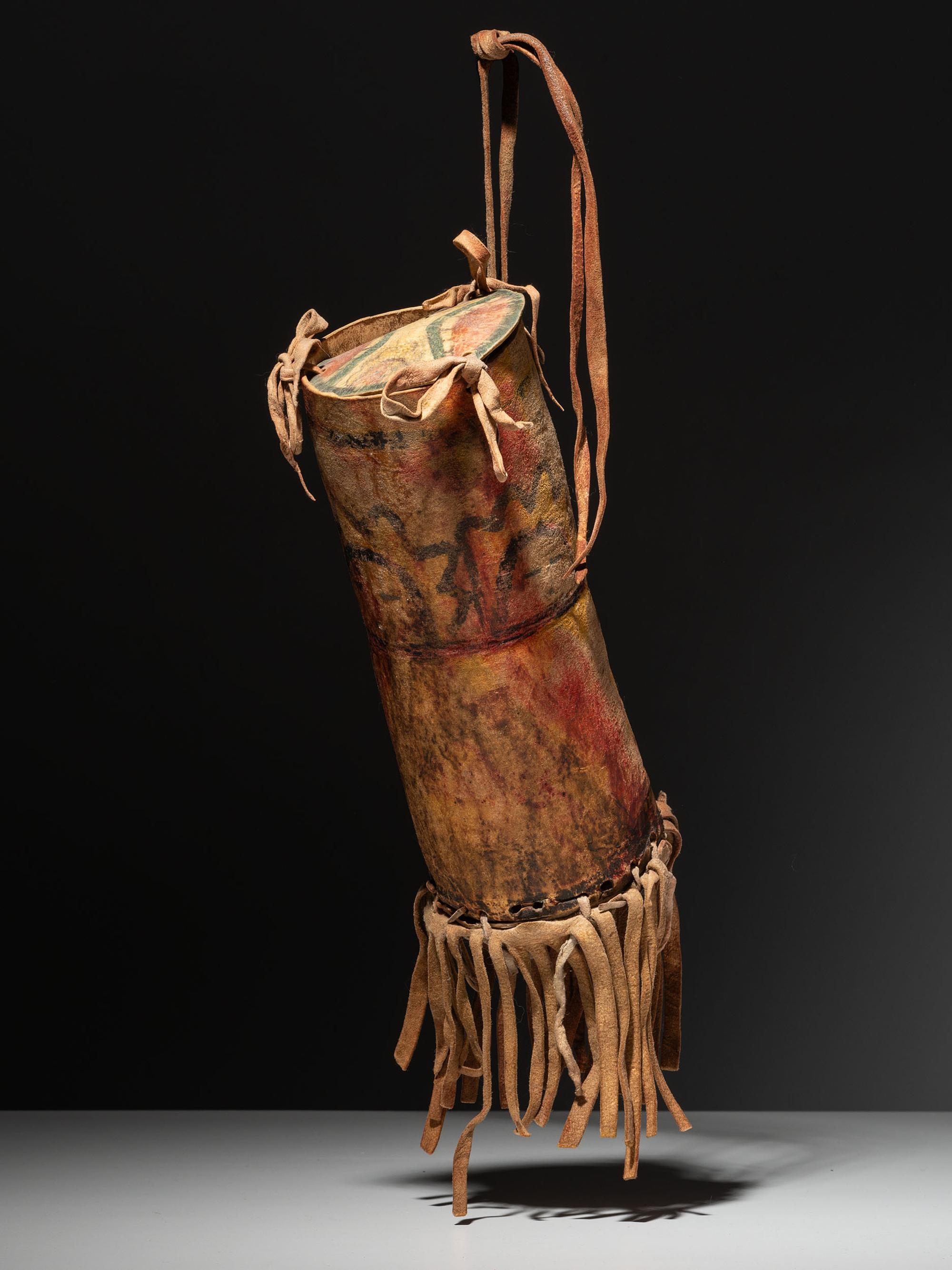 Painted Buffalo Hide Parfleche Cylinder
