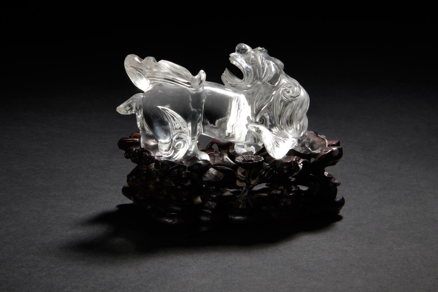 A Rock Crystal 'Lion' Carving