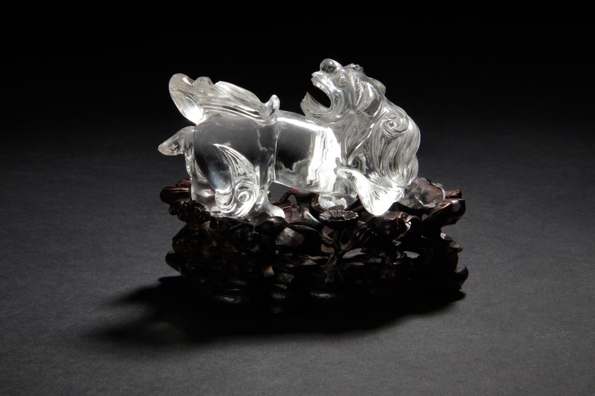 A Rock Crystal 'Lion' Carving