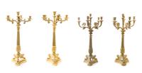 A Set of Four Empire Style Patinated Bronze Six-Light Candelabra, SECOND HALF 19TH CENTURY, Height of tallest 27 inches. — SECOND HALF 19TH CENTURY,