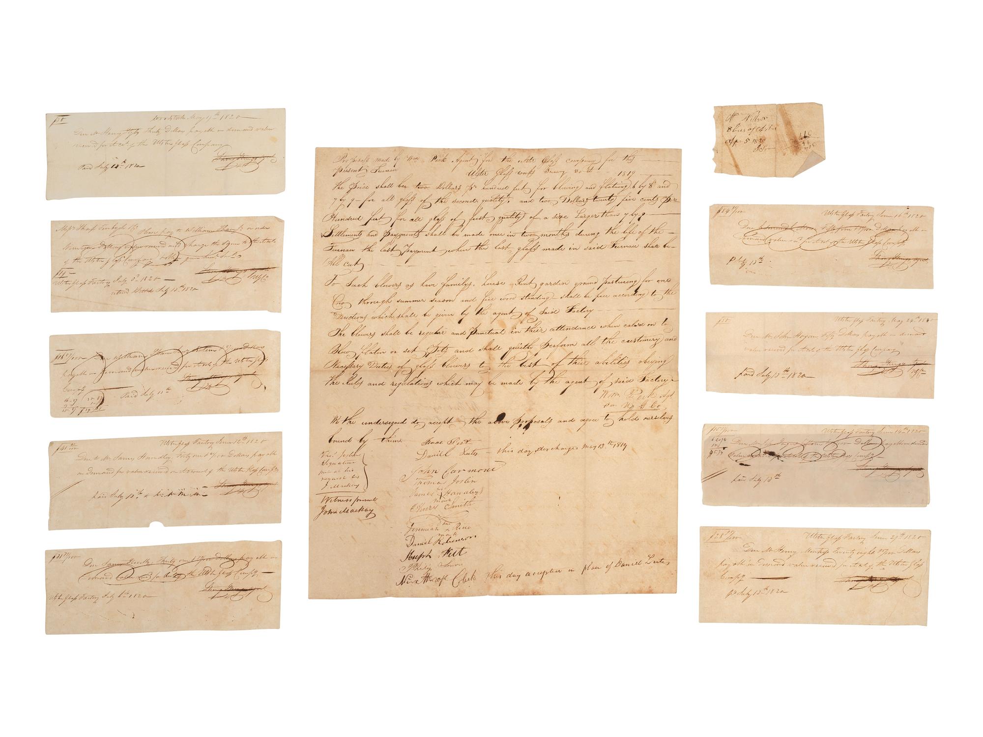 [AMERICANA - BUSINESS]. Ulster Iron Works manuscript archive, incl. documents, receipts, and other correspondence from Abeel & Dunscomb, New York City. Ca early 19th century.