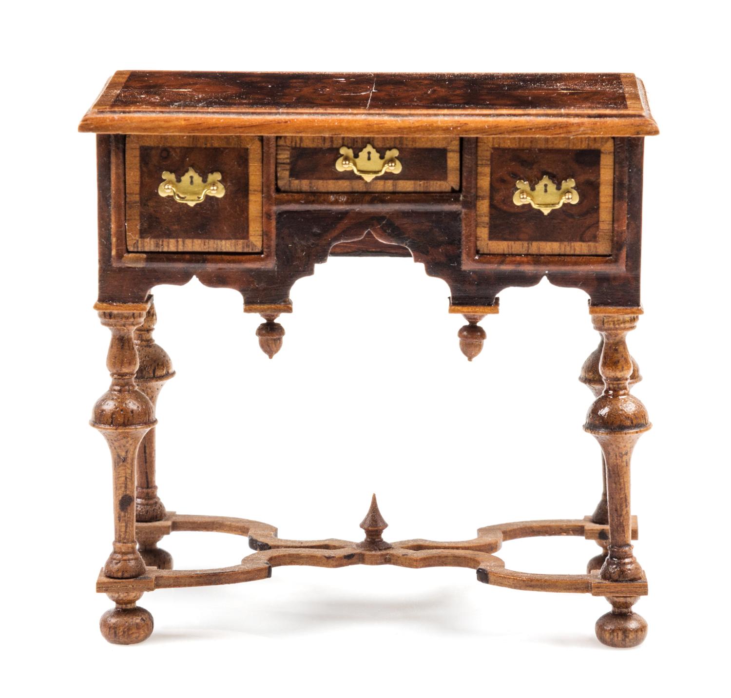 A William and Mary Style Burlwood Lowboy Height 2 5/8 x width 2 3/4 x depth 1 1/2 inches. — John J. Hodgson, 1996