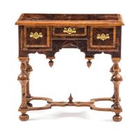 A William and Mary Style Burlwood Lowboy Height 2 5/8 x width 2 3/4 x depth 1 1/2 inches. — John J. Hodgson, 1996