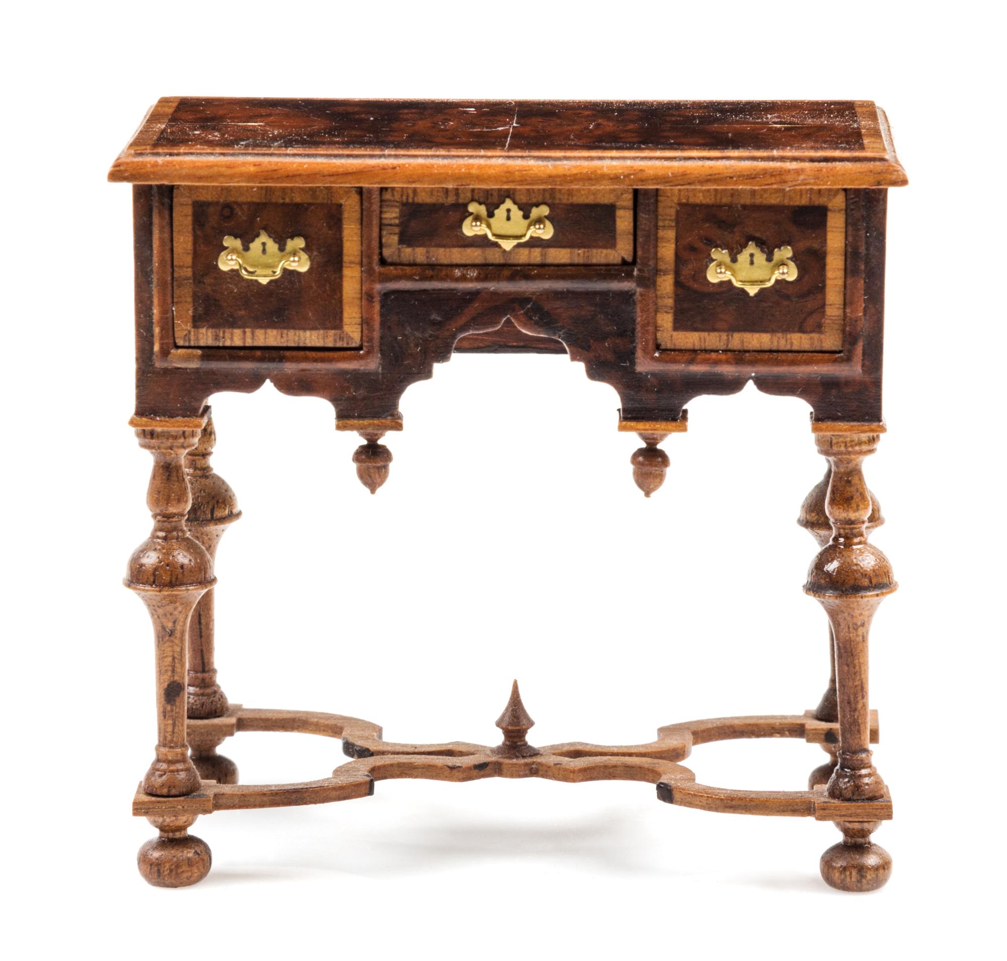 A William and Mary Style Burlwood Lowboy Height 2 5/8 x width 2 3/4 x depth 1 1/2 inches. — John J. Hodgson, 1996