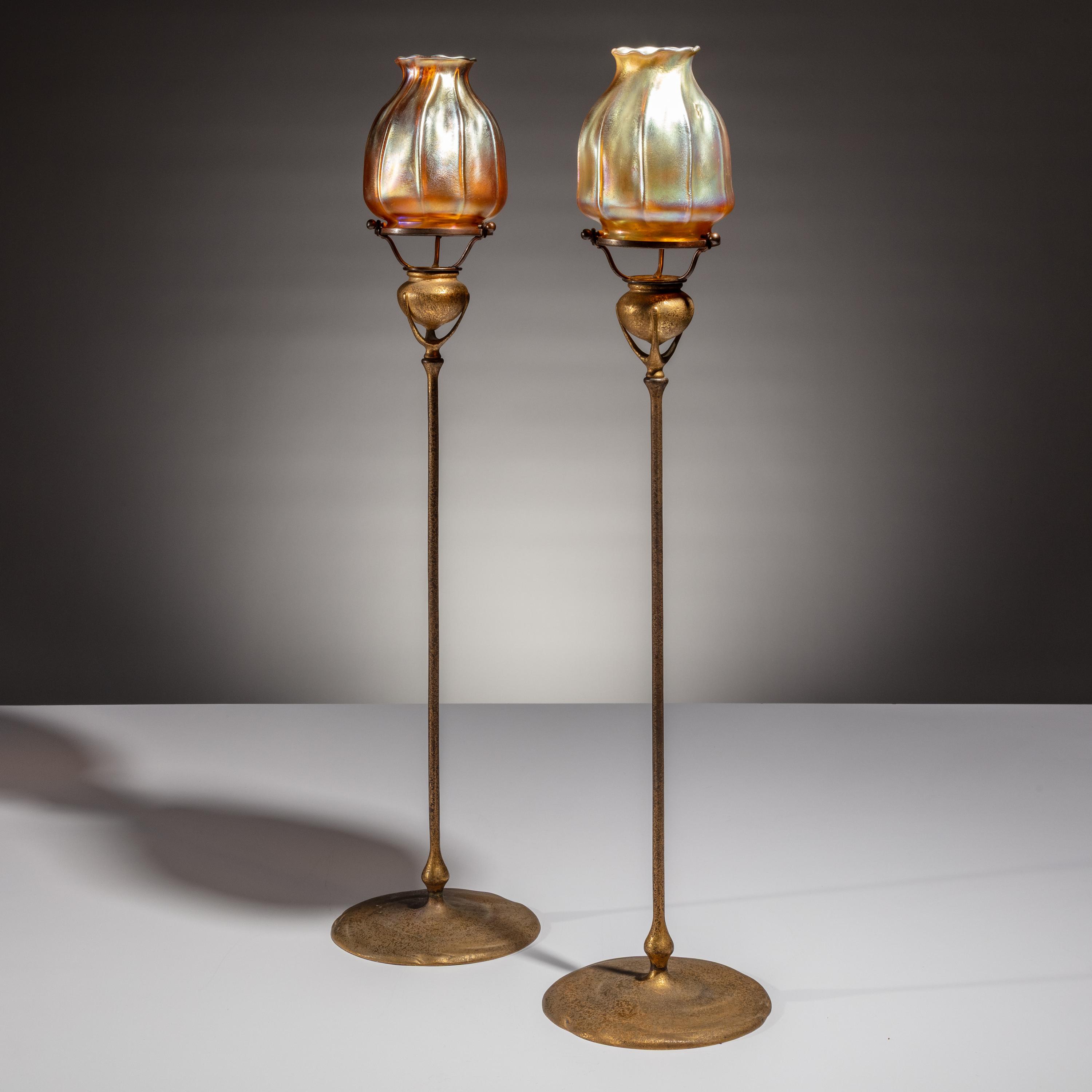 Tiffany Studios New York (American, 1880–1930) — Pair of Favrile Candlesticks, c. 1900