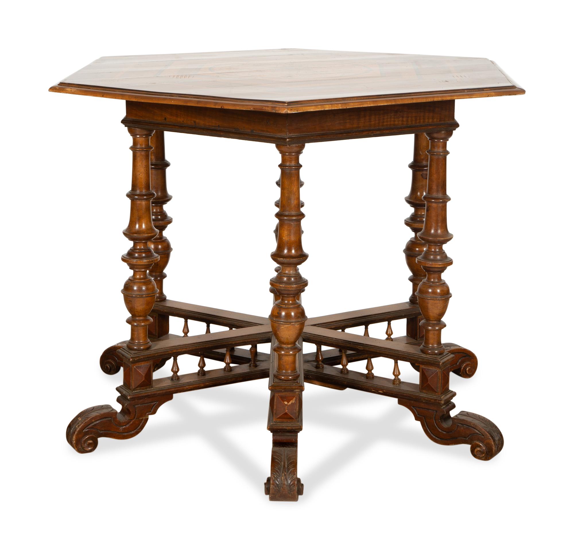 A Continental Parquetry Hexagonal Center Table