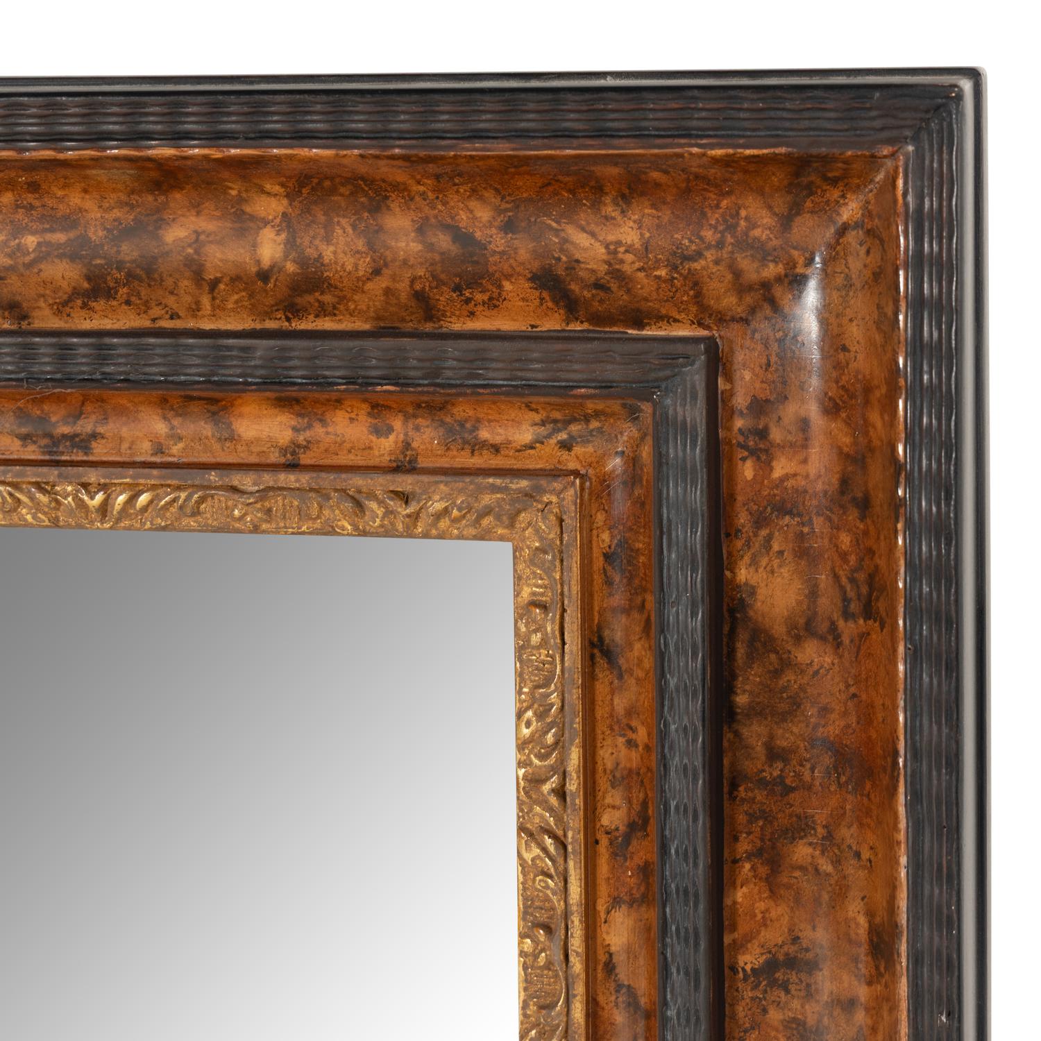 A Dutch Style Grain-Painted, Parcel Gilt and Ripple-Molded Mirror