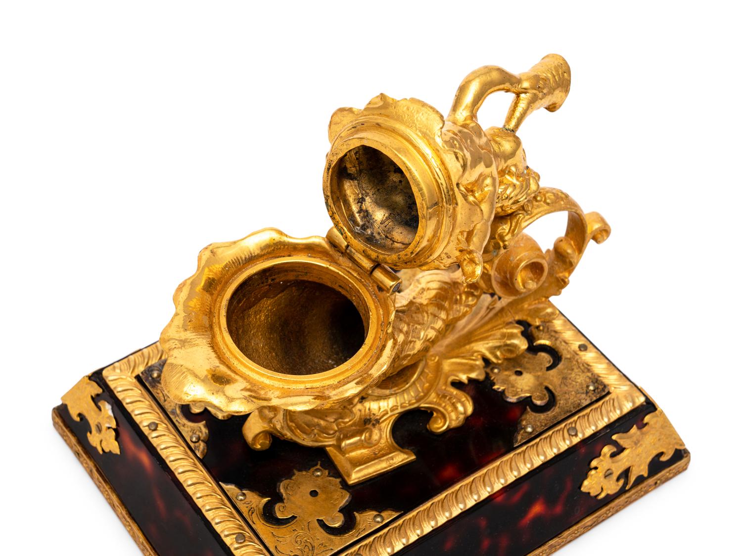 A Pair of French Gilt Bronze and Faux Tortoiseshell Ornaments