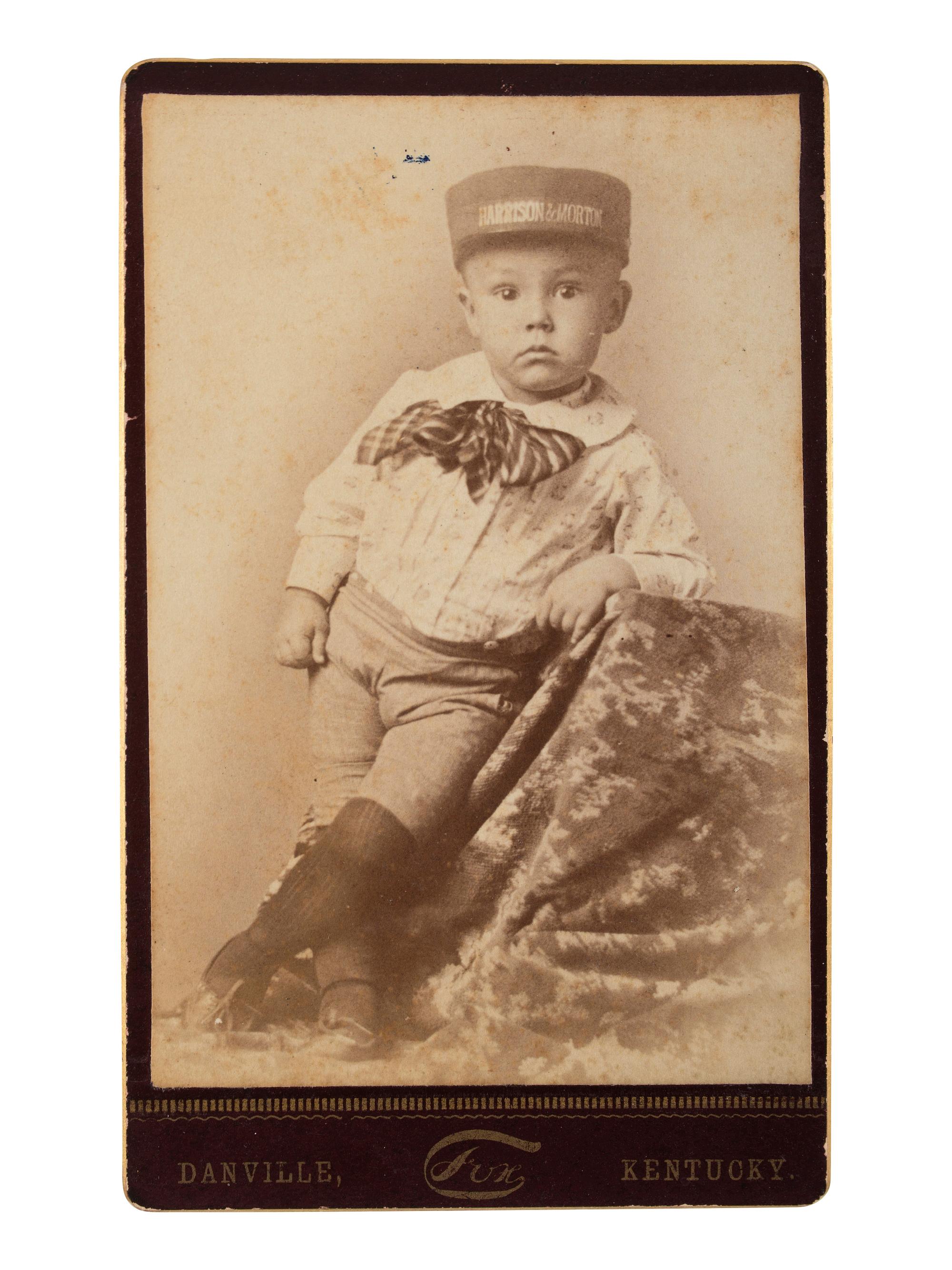 [BENJAMIN HARRISON]. A group of cabinet card portraits featuring campaign badges, flags, and pins, comprising: