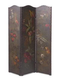 A Hand Painted Three-Panel Screen