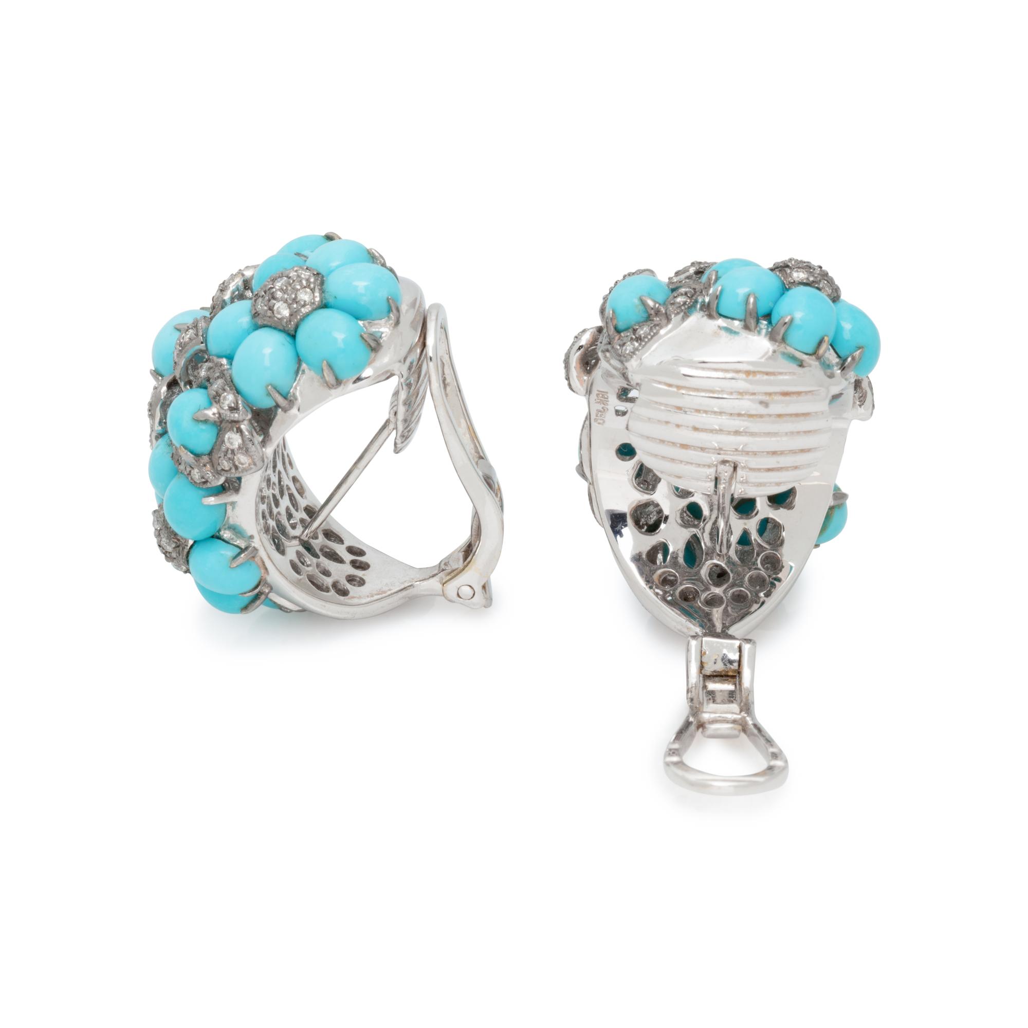 TURQUOISE AND DIAMOND EARCLIPS