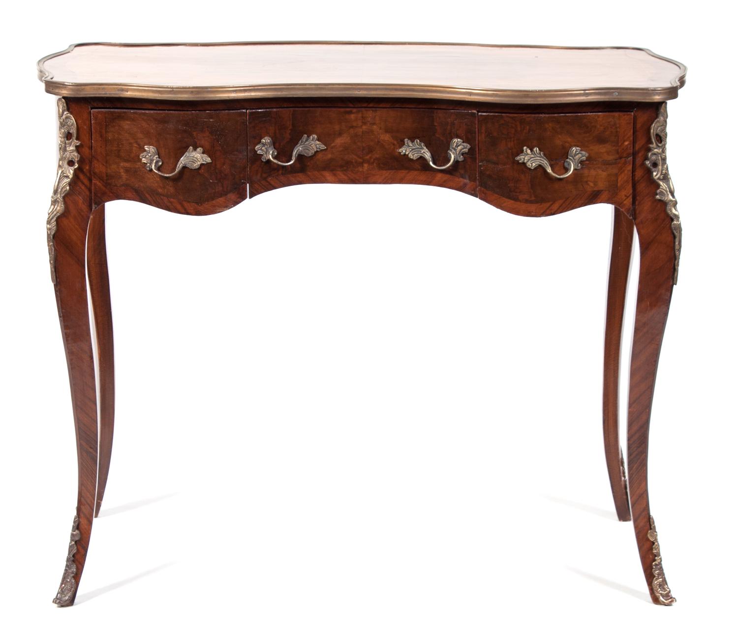 A Louis XV Style Gilt Bronze Mounted Kingwood and Fruitwood Writing Table Height 32 x width 38 x depth 20 inches. — EARLY 20TH CENTURY
