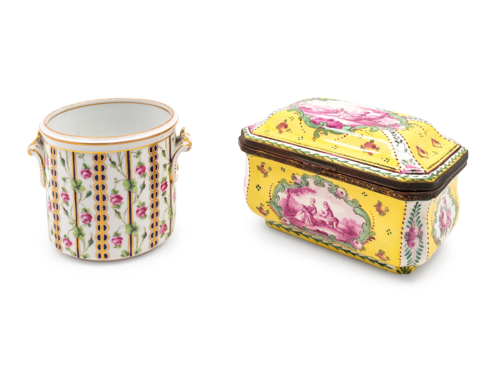 A French Faience Box and a German Porcelain Cachepot — 19TH CENTURY