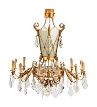 An Italian Painted Iron and Tôle Twelve-Light Chandelier