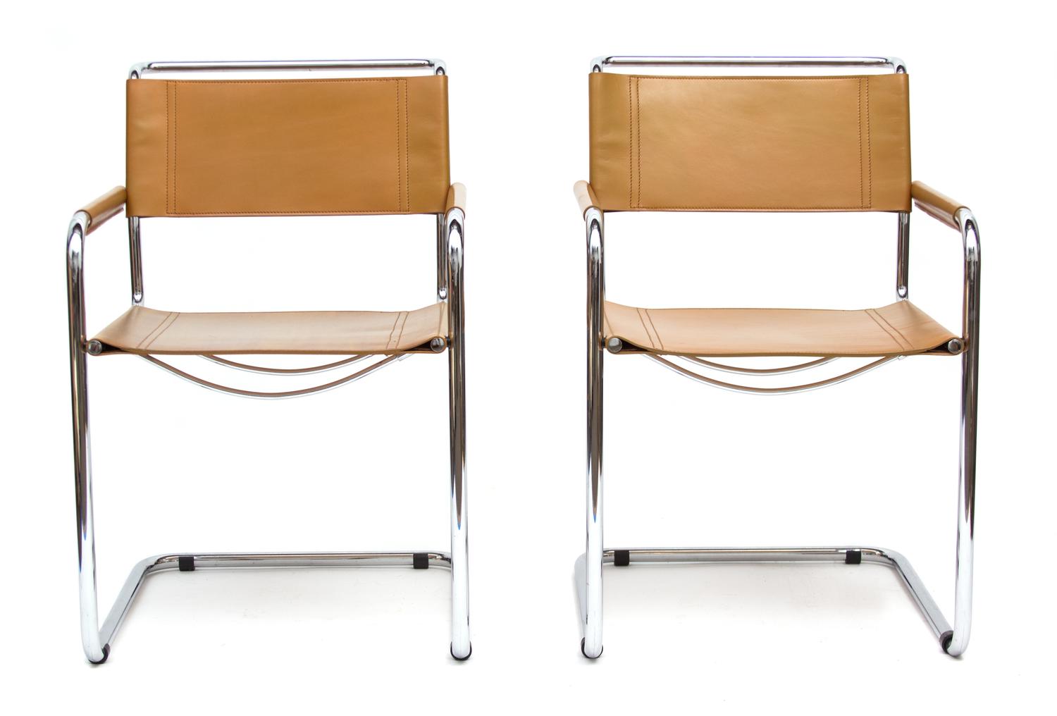 A Set of Six Italian Leather and Chrome Armchairs Height 34 inches. — STENDIG, 20TH CENTURY