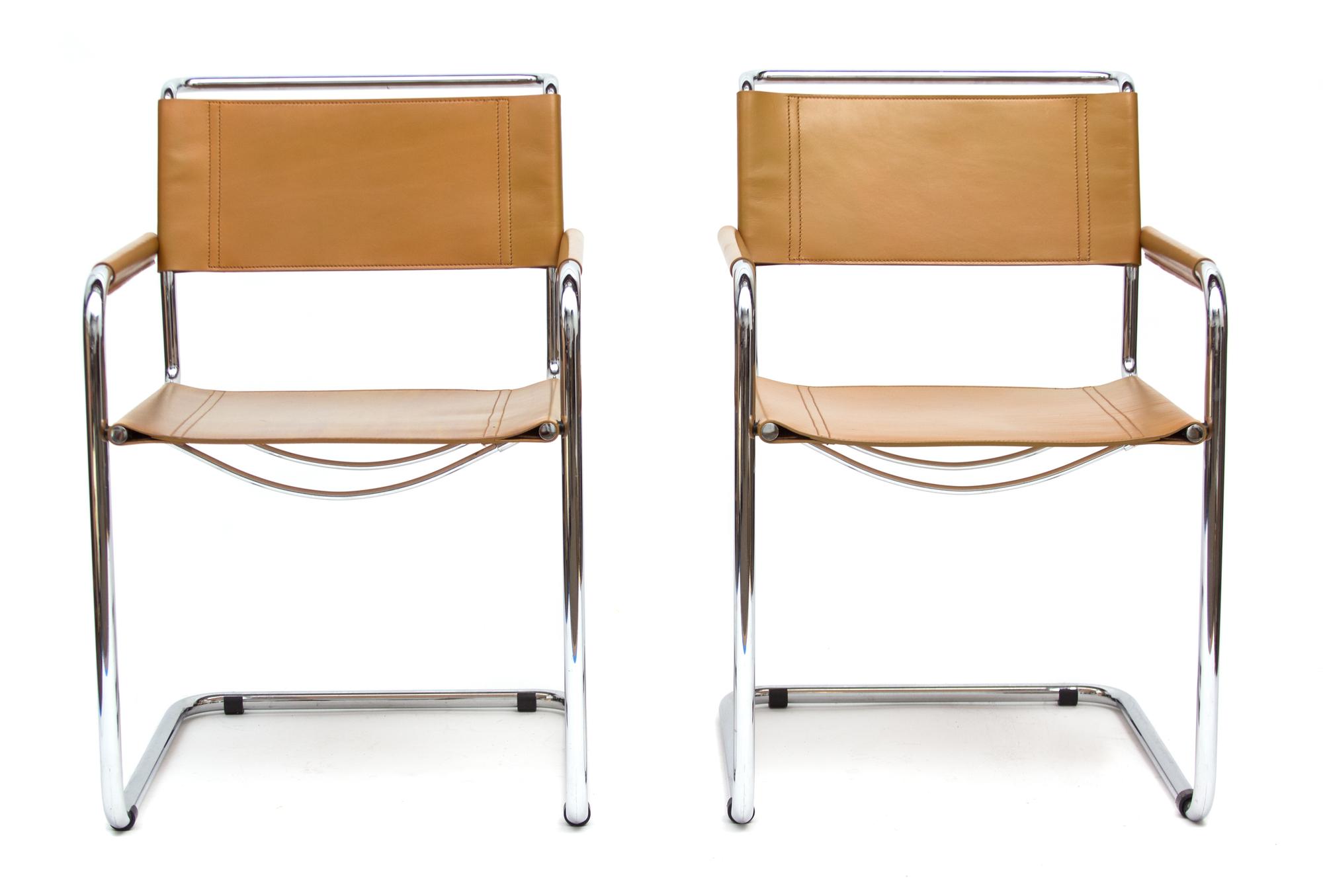 A Set of Six Italian Leather and Chrome Armchairs Height 34 inches. — STENDIG, 20TH CENTURY