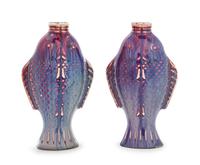 A Pair of Chinese Flambe Porcelain Fish-Form Vases Height of each 6 1/2 inches. — 19TH CENTURY