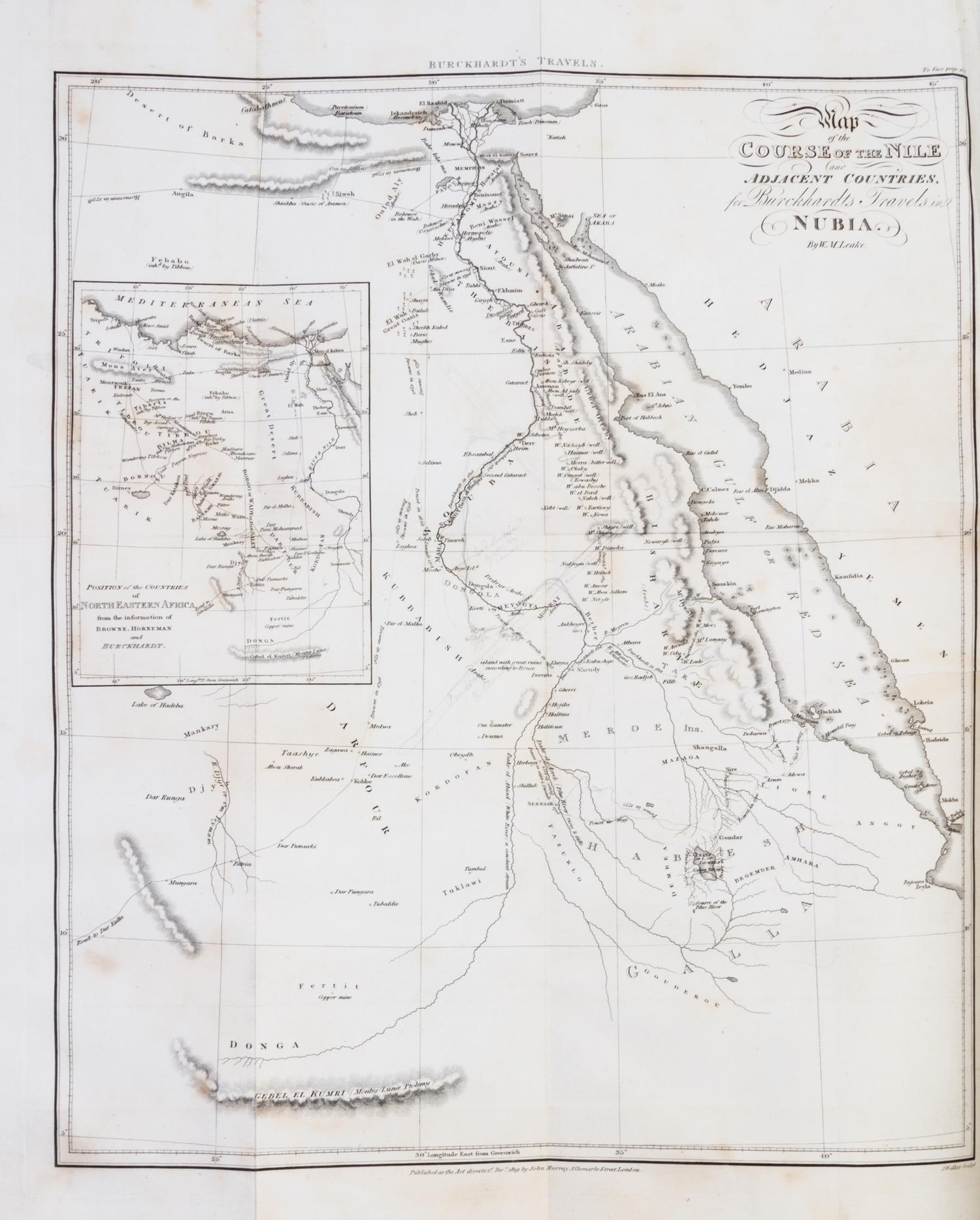 (AFRICA) BURCKHARDT, JOHN LEWIS. Travels in Nubia. London, 1819. First edition with fold-out maps.