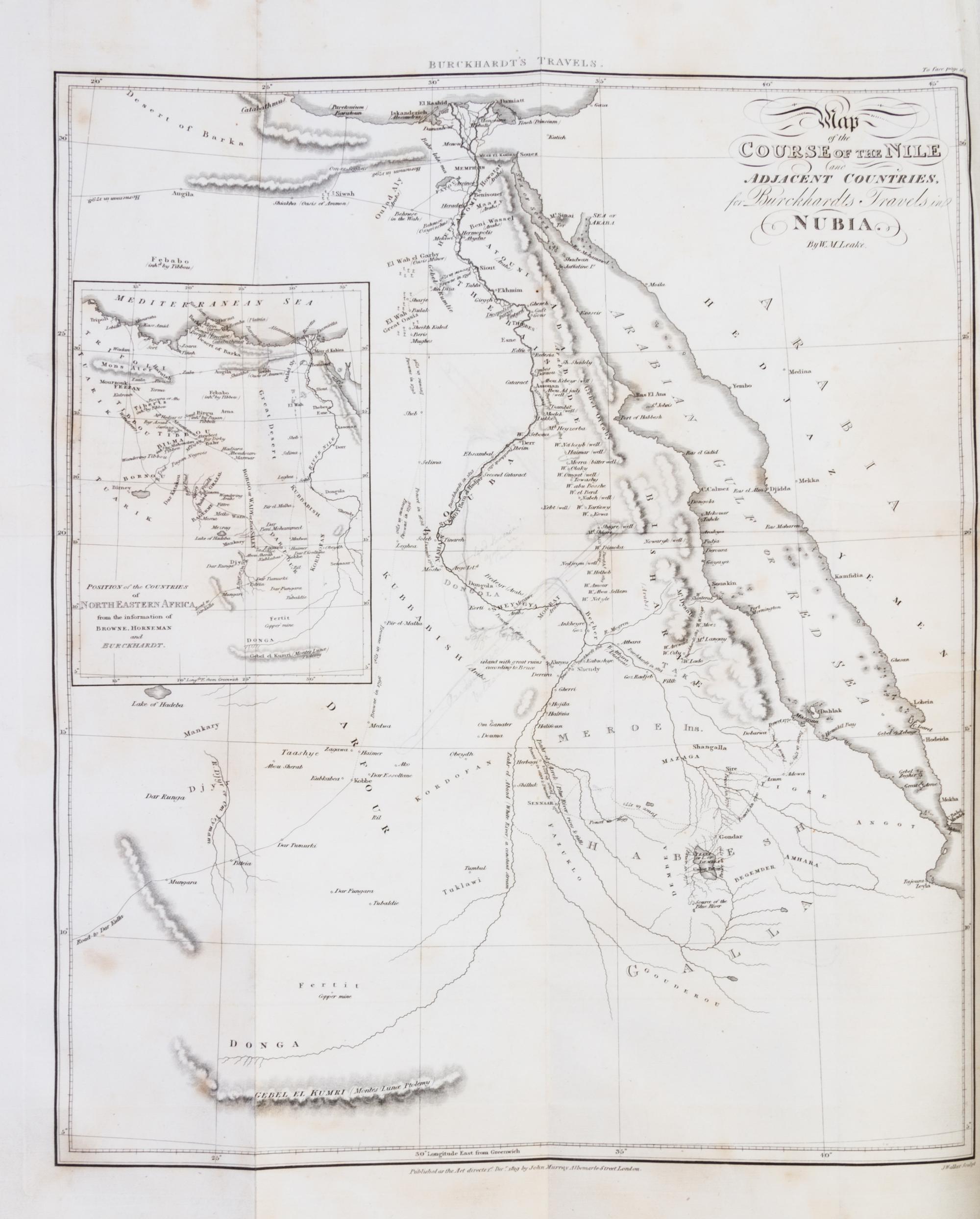 (AFRICA) BURCKHARDT, JOHN LEWIS. Travels in Nubia. London, 1819. First edition with fold-out maps.