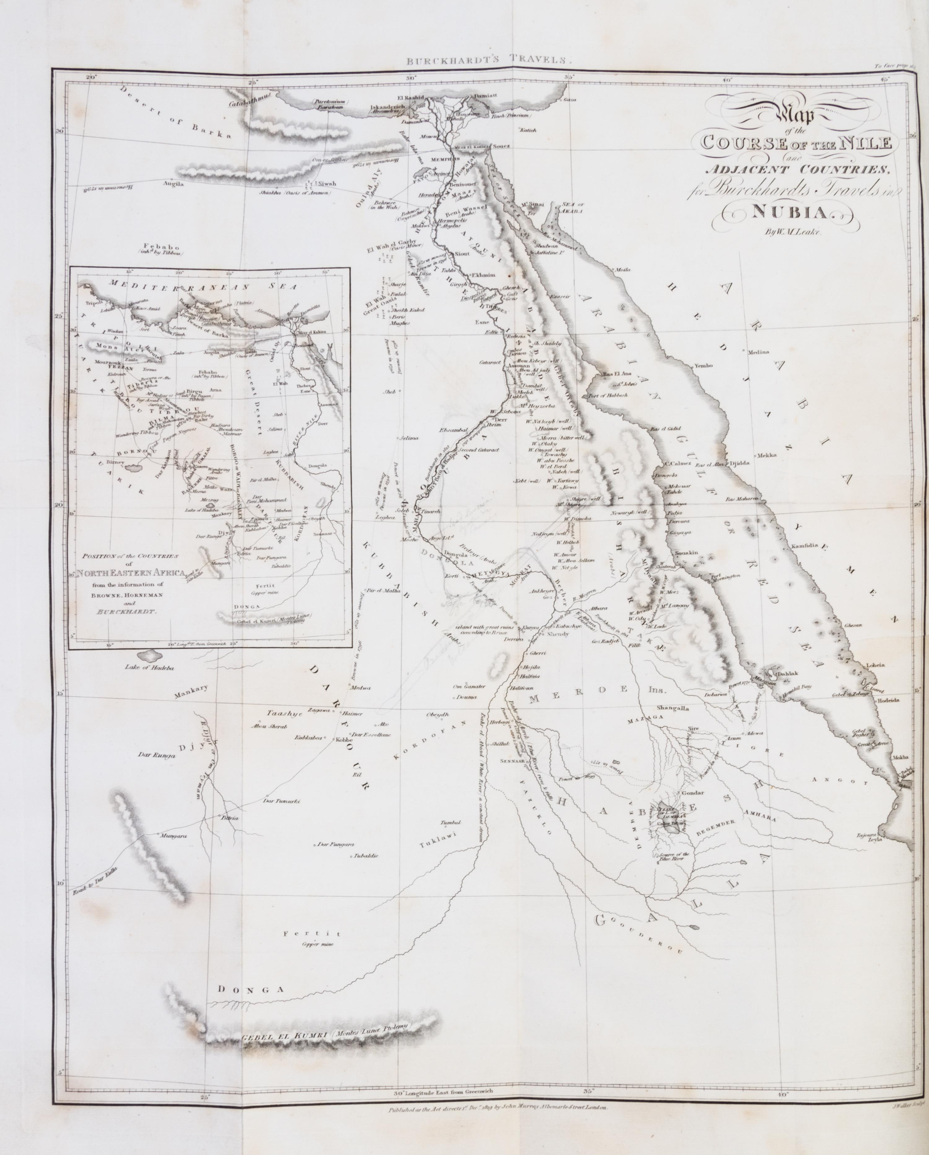 (AFRICA) BURCKHARDT, JOHN LEWIS. Travels in Nubia. London, 1819. First edition with fold-out maps.