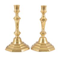 A Matched Pair of French Brass Octagonal Candlesticks