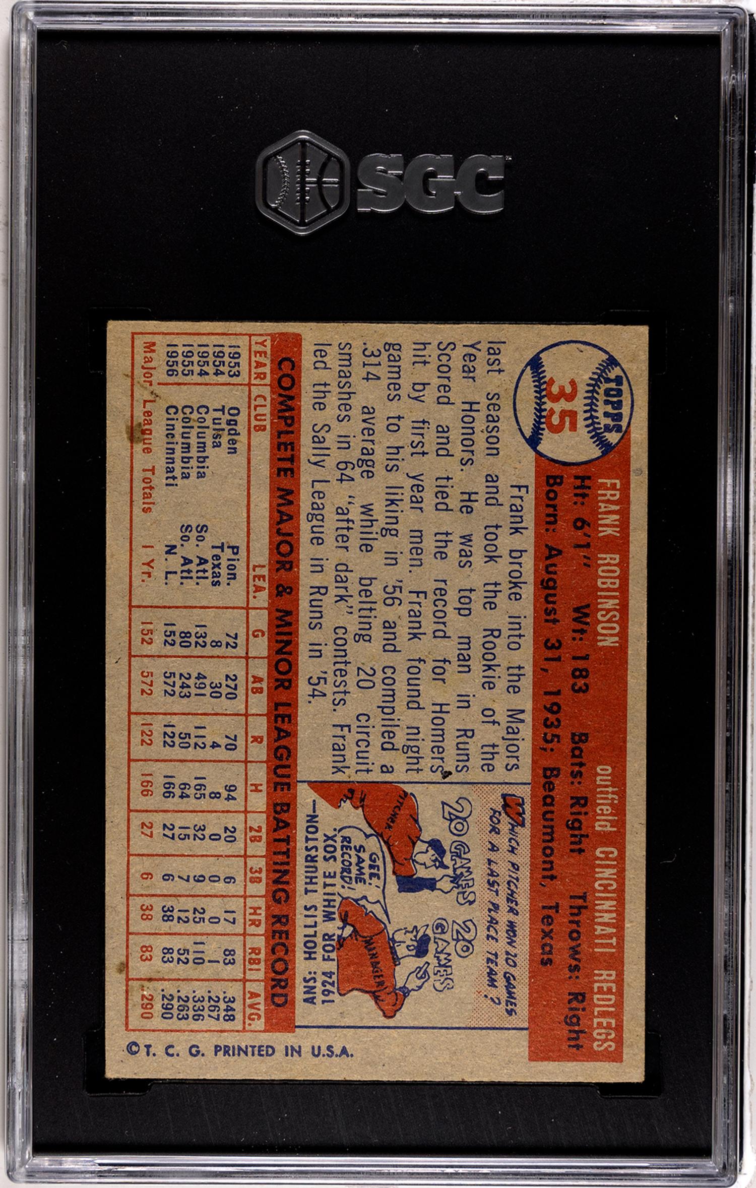 A 1957 Topps Frank Robinson Rookie Baseball Card NO. 35 (SGC 4.5 VG-EX+)