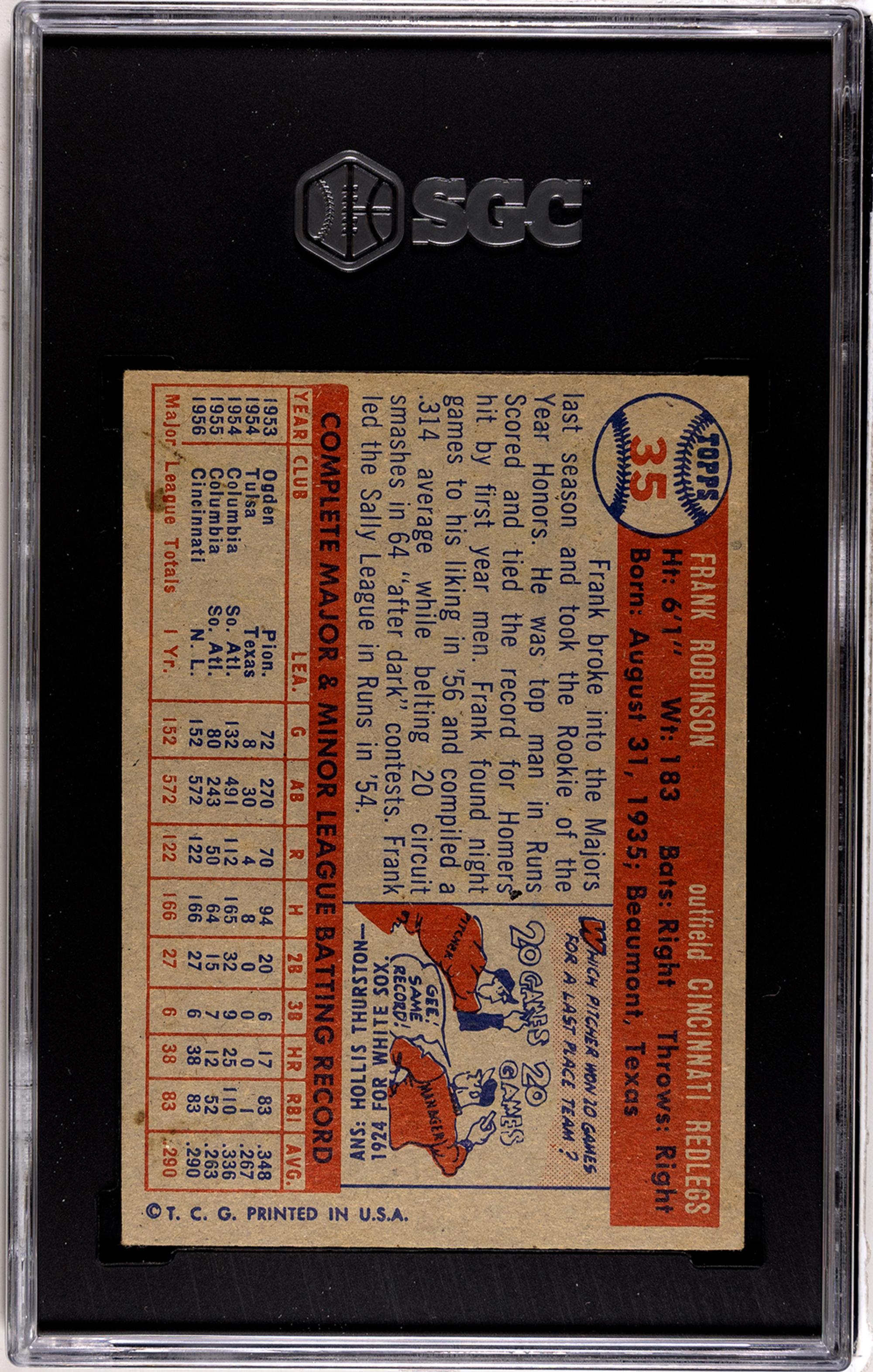 A 1957 Topps Frank Robinson Rookie Baseball Card NO. 35 (SGC 4.5 VG-EX+)