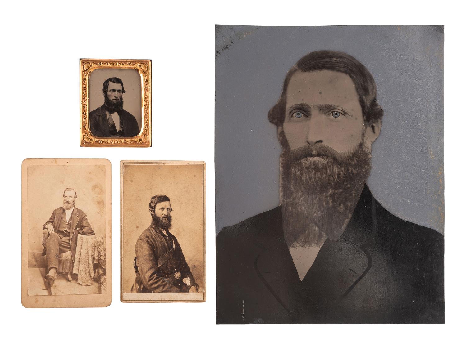 [CIVIL WAR]. A group of 4 photographs incl. war-date CDV, post-war CDV of subject with amputated arm, and tintypes, possibly showing the same subject from the 78th Ohio Infantry, David M. Watson.