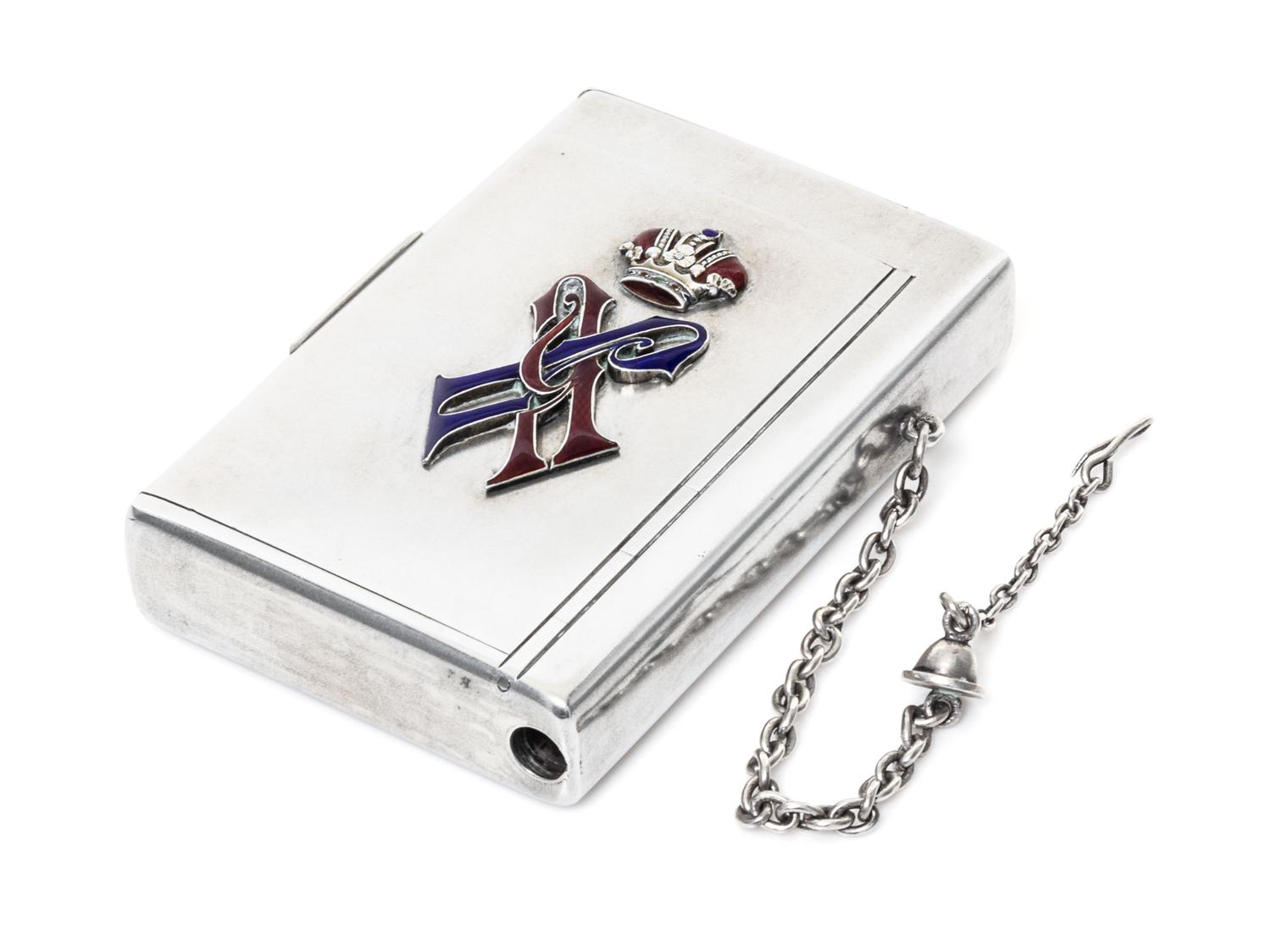 A Russian Silver and Guilloche Enamel Cigarette Case, Maker's mark likely Mikail Isokov, St. Petersburg, late 19th century, the lid bea