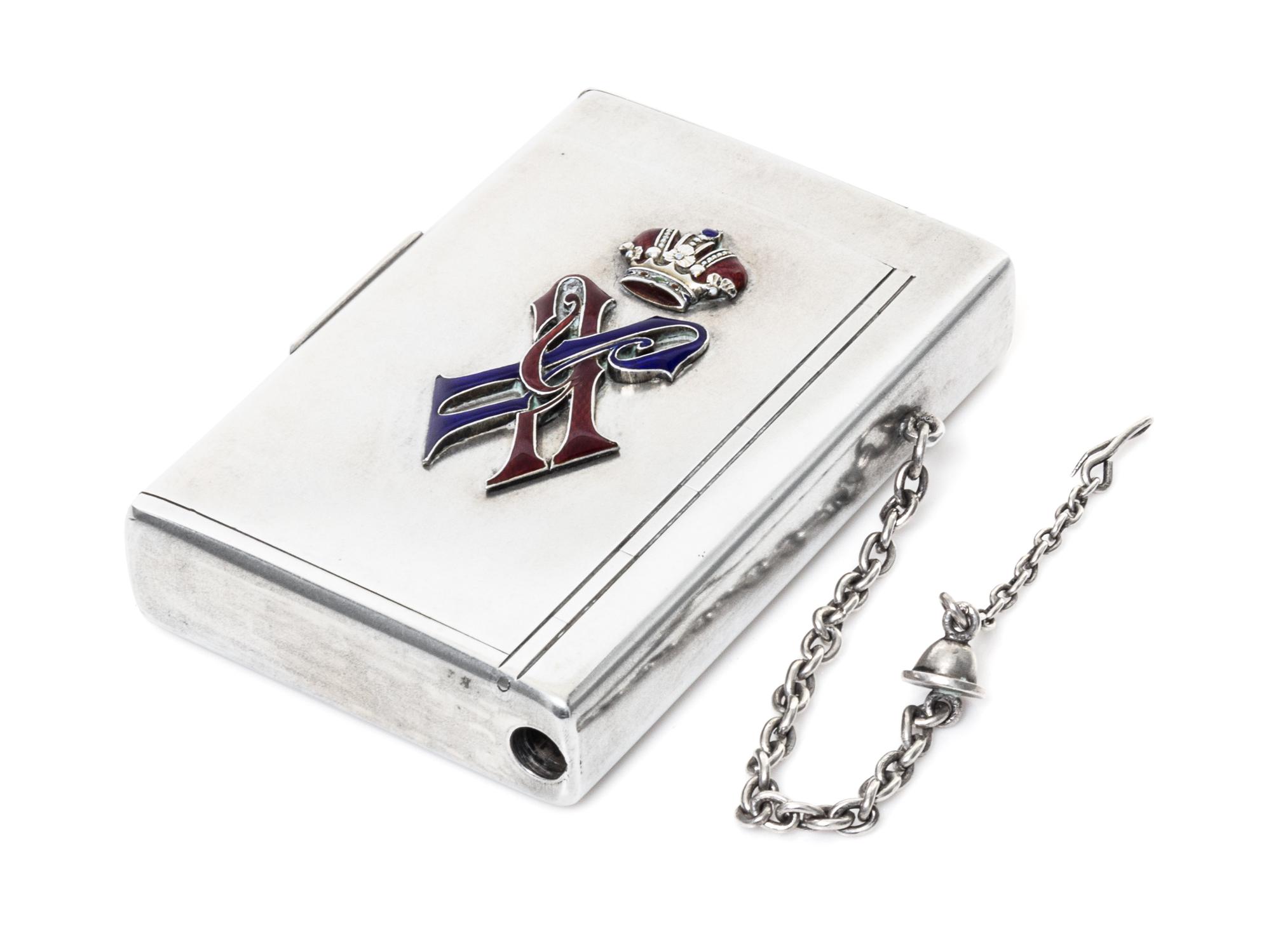 A Russian Silver and Guilloche Enamel Cigarette Case, Maker's mark likely Mikail Isokov, St. Petersburg, late 19th century, the lid bea