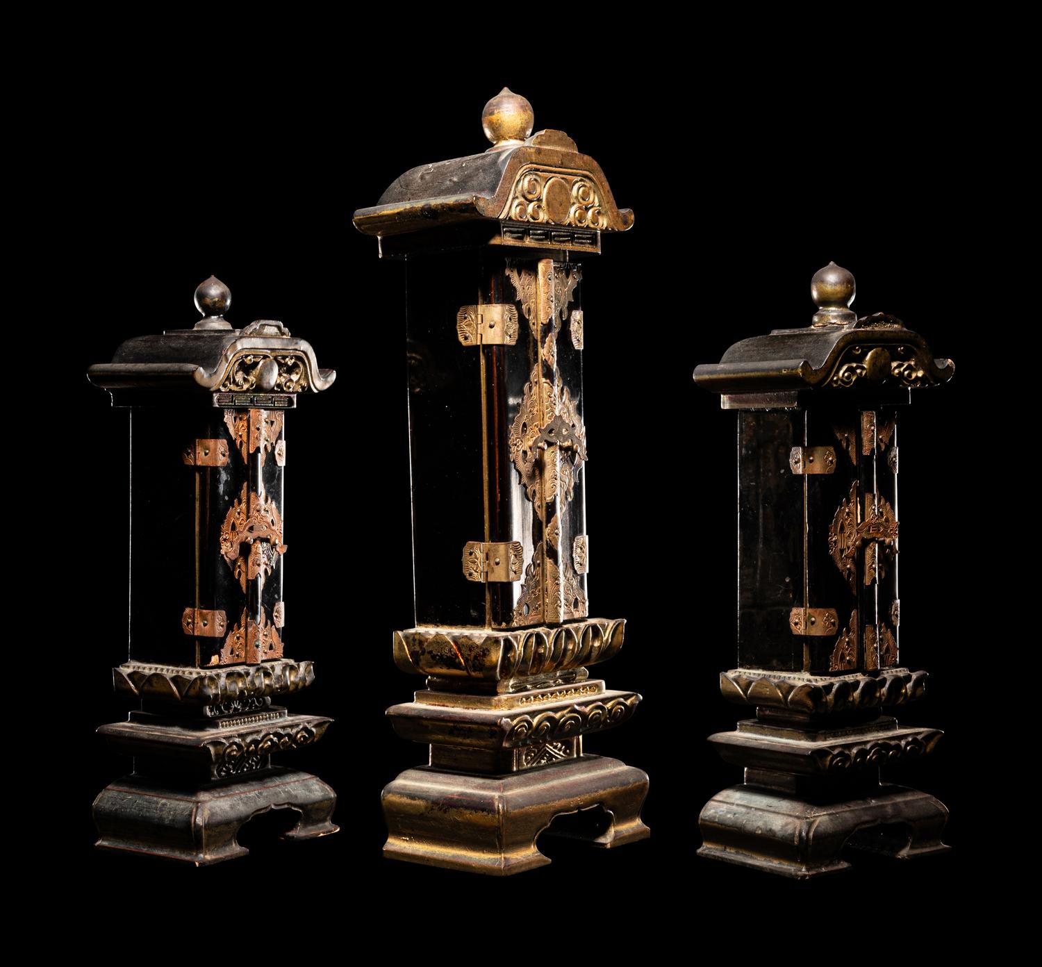 Three Japanese Gilt and Black Lacquer Shrines