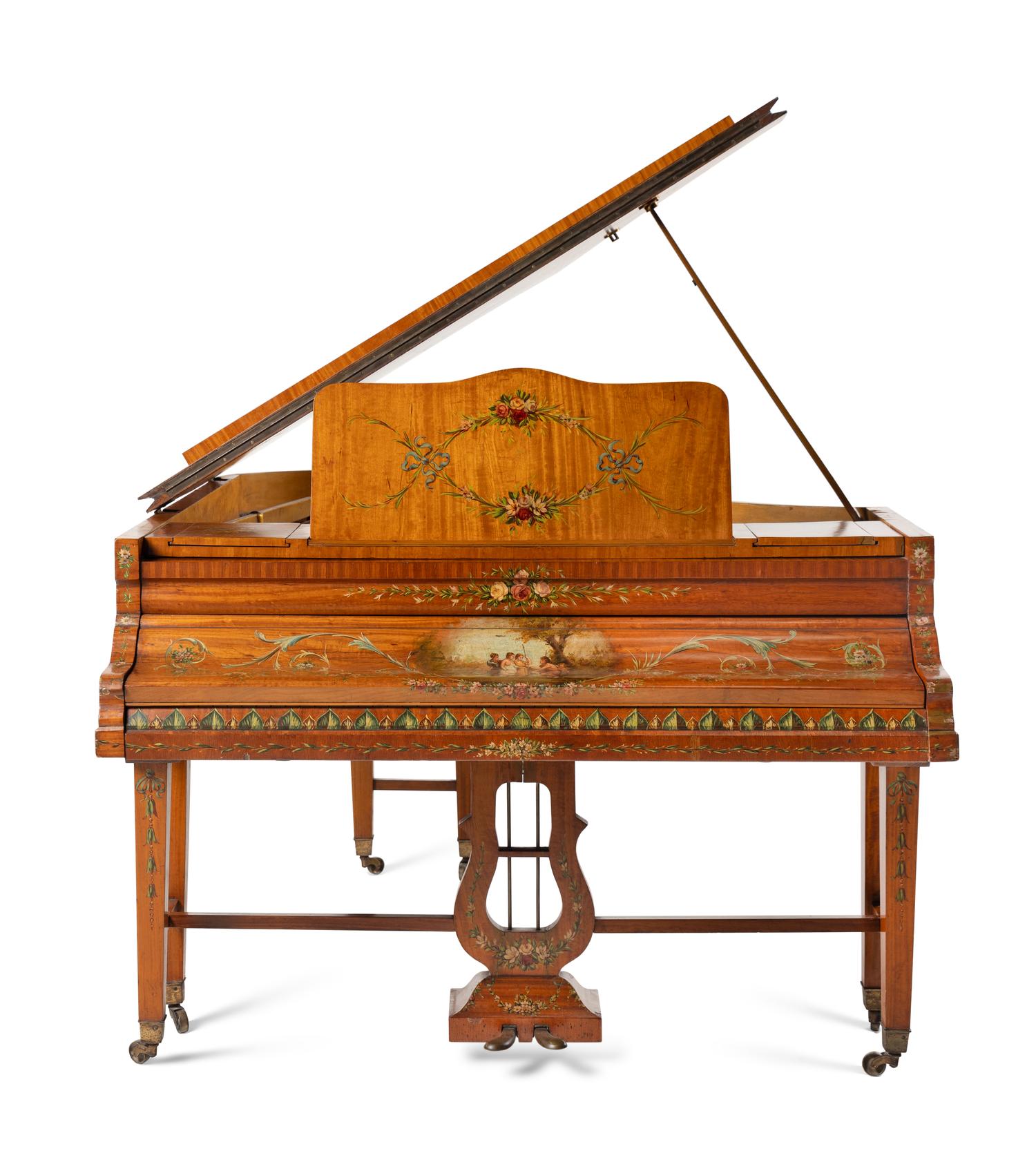 A Painted Satinwood Grand Piano