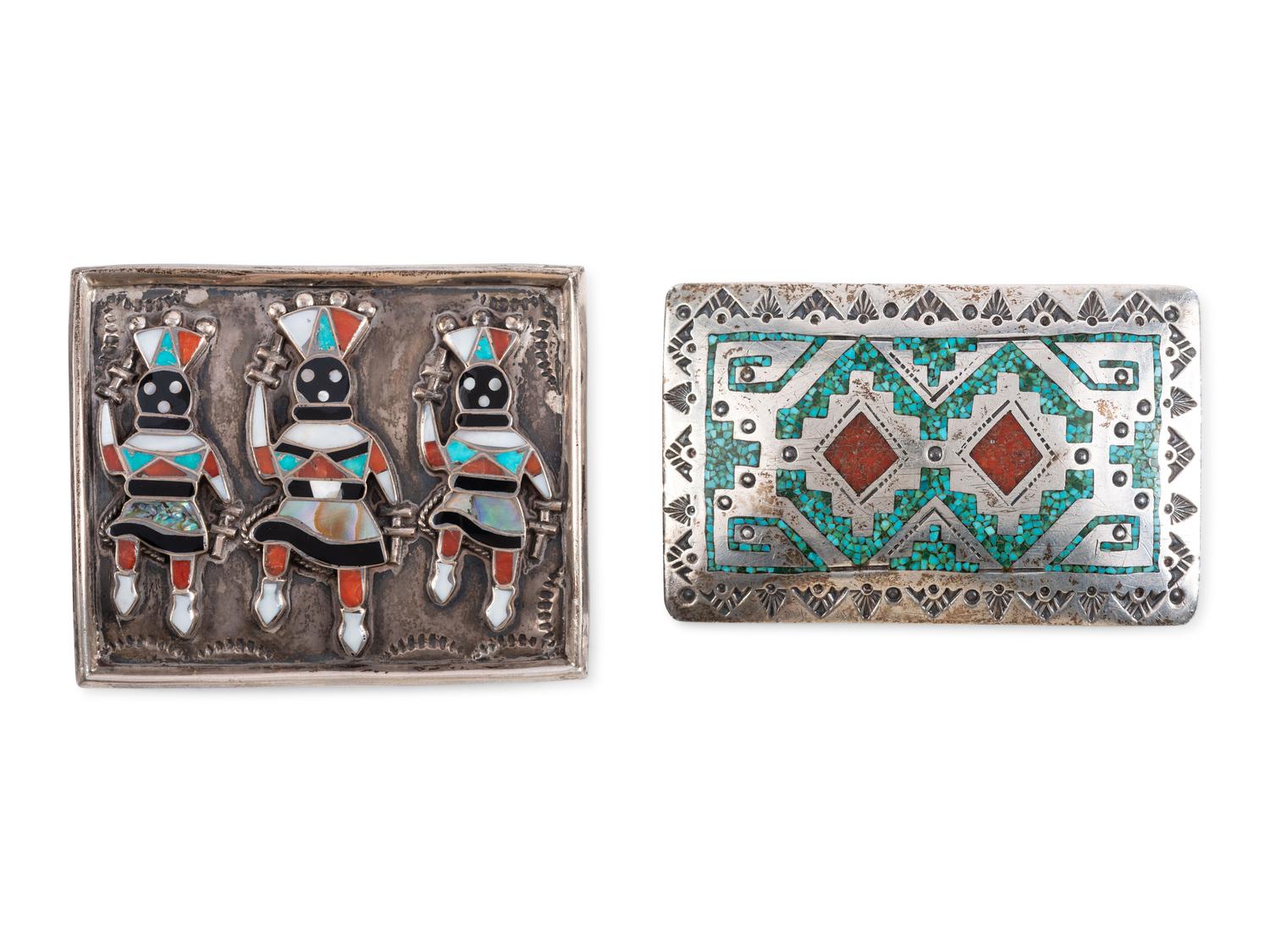Zuni Silver and Mosaic Inlay Gan Dancer Belt Buckle