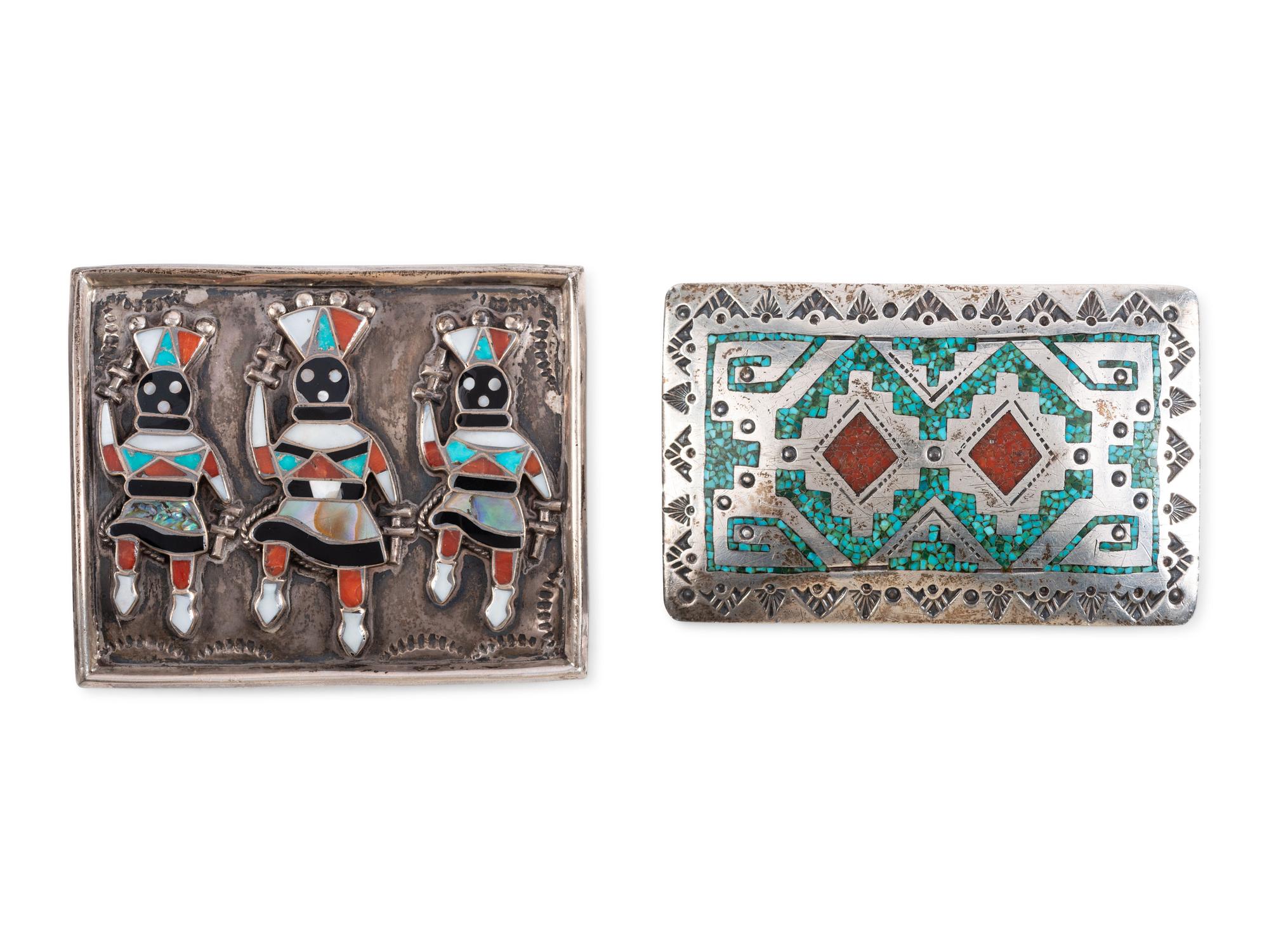 Zuni Silver and Mosaic Inlay Gan Dancer Belt Buckle