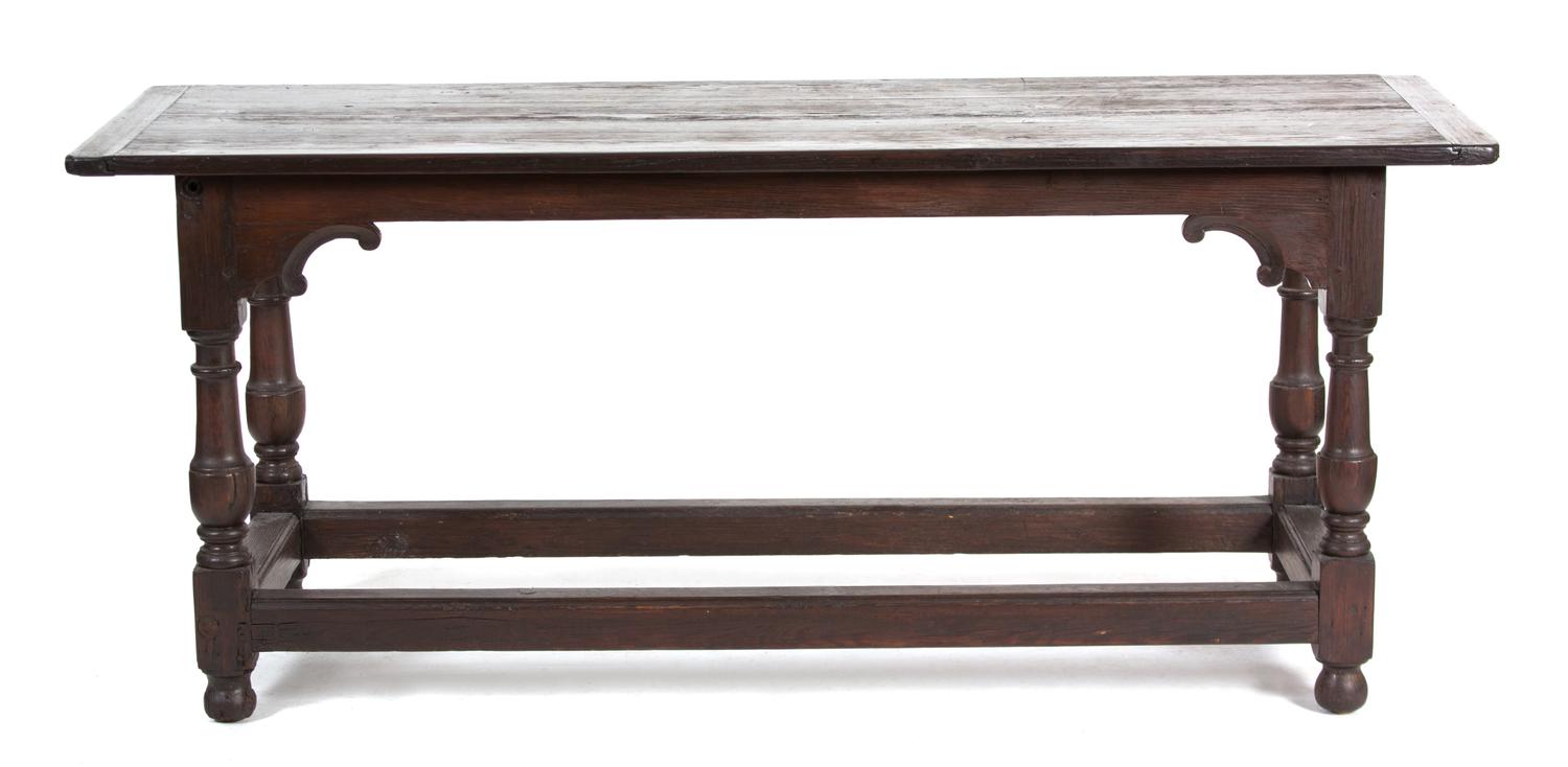 A Contemporary Stained Pine Refectory Style Table Height 30 3/4 x width 72 x depth 42 inches. — 20TH CENTURY