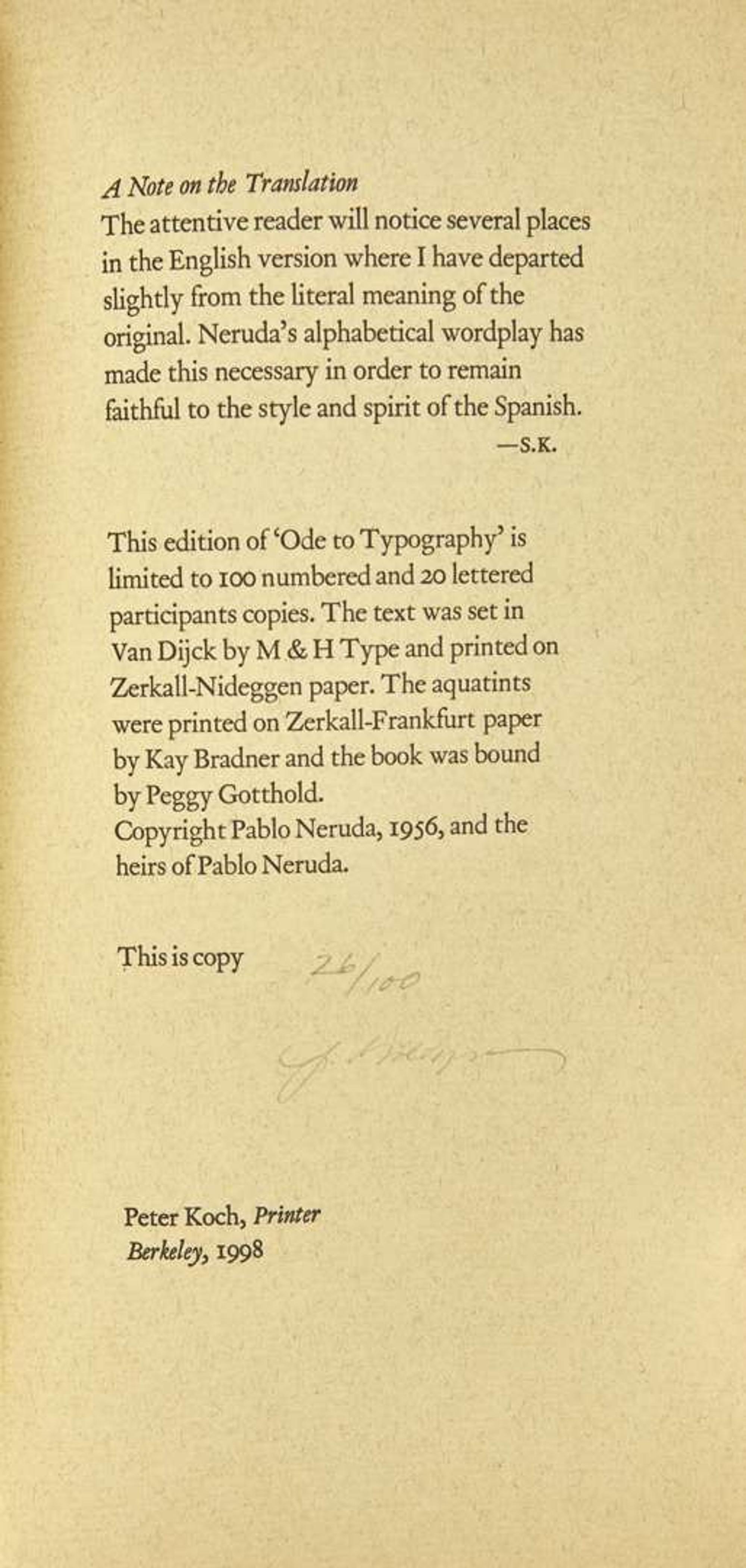 [Literature] Neruda, Pablo: Oda a la Tipografia