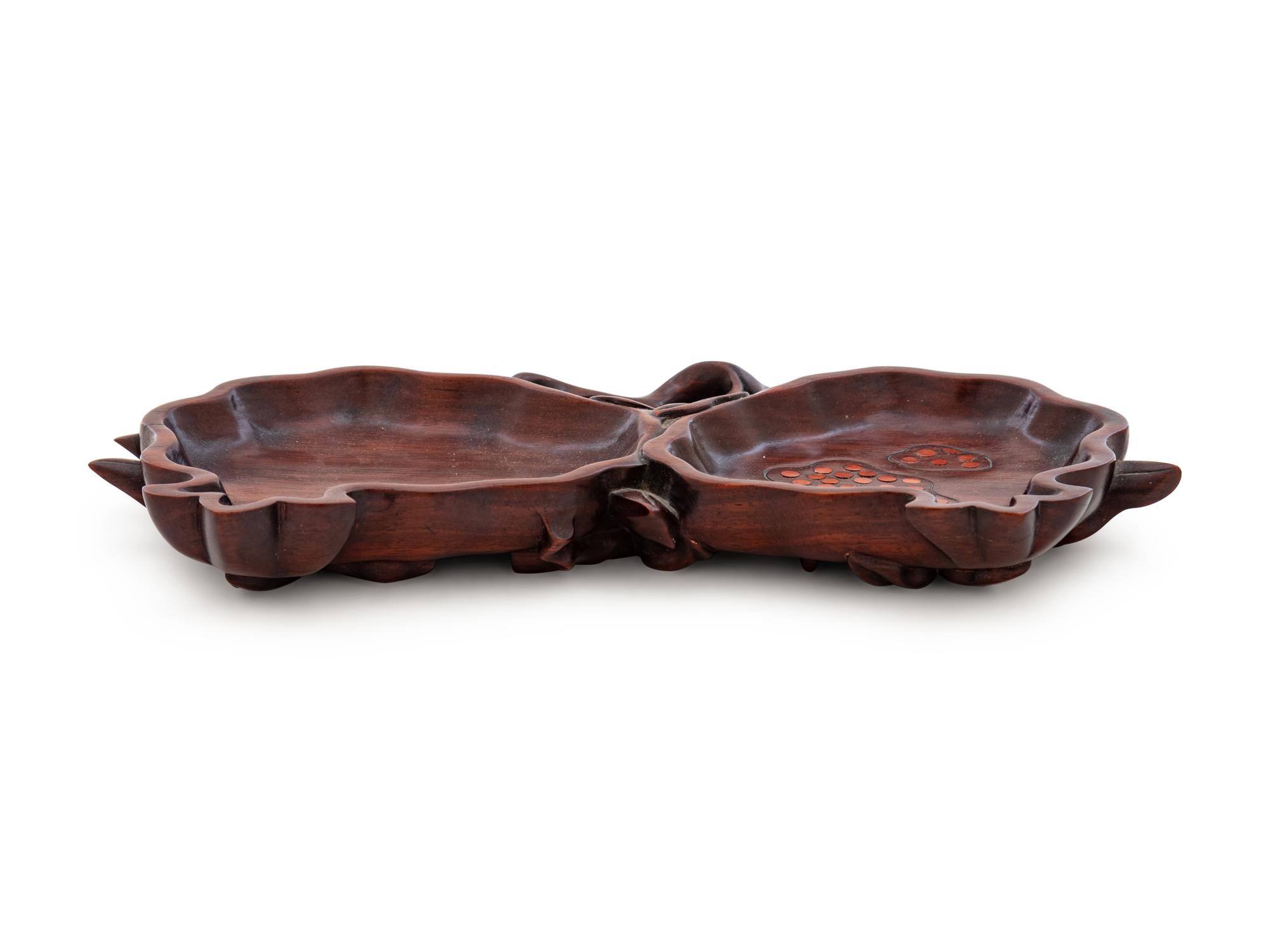 A Chinese Carved Hardwood Double-Dish