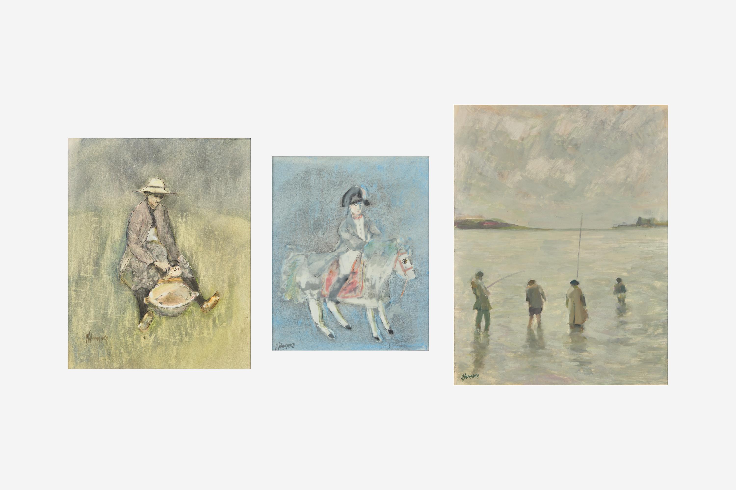 Asparagus Lady , Four Fishermen , and Napoleon on a Horse (a group of three works)
