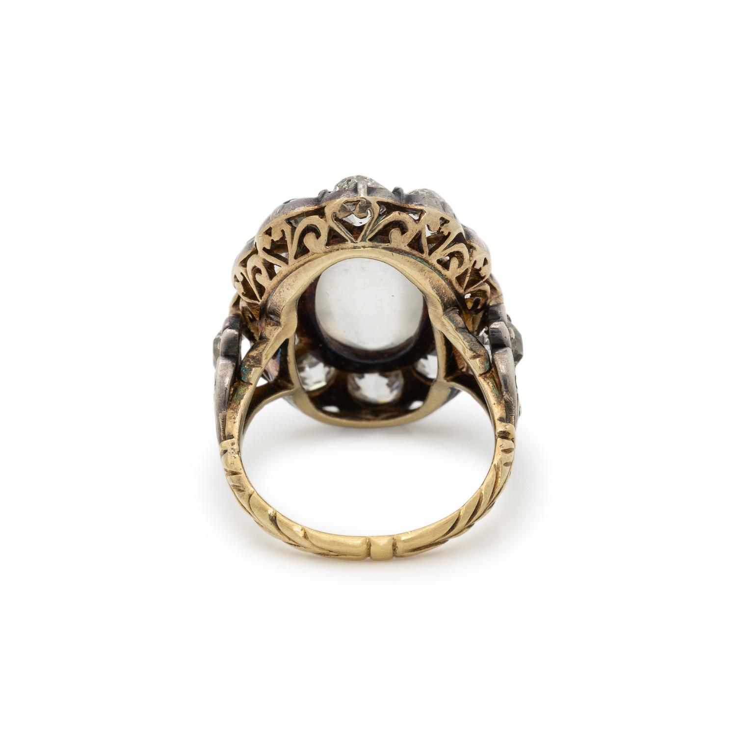 ANTIQUE, MOONSTONE AND DIAMOND RING