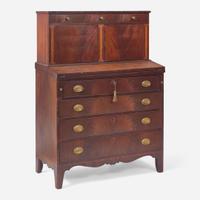 A Federal inlaid mahogany secretary desk Boston / Newburyport, MA or Coastal New Hampshire, circa 1810