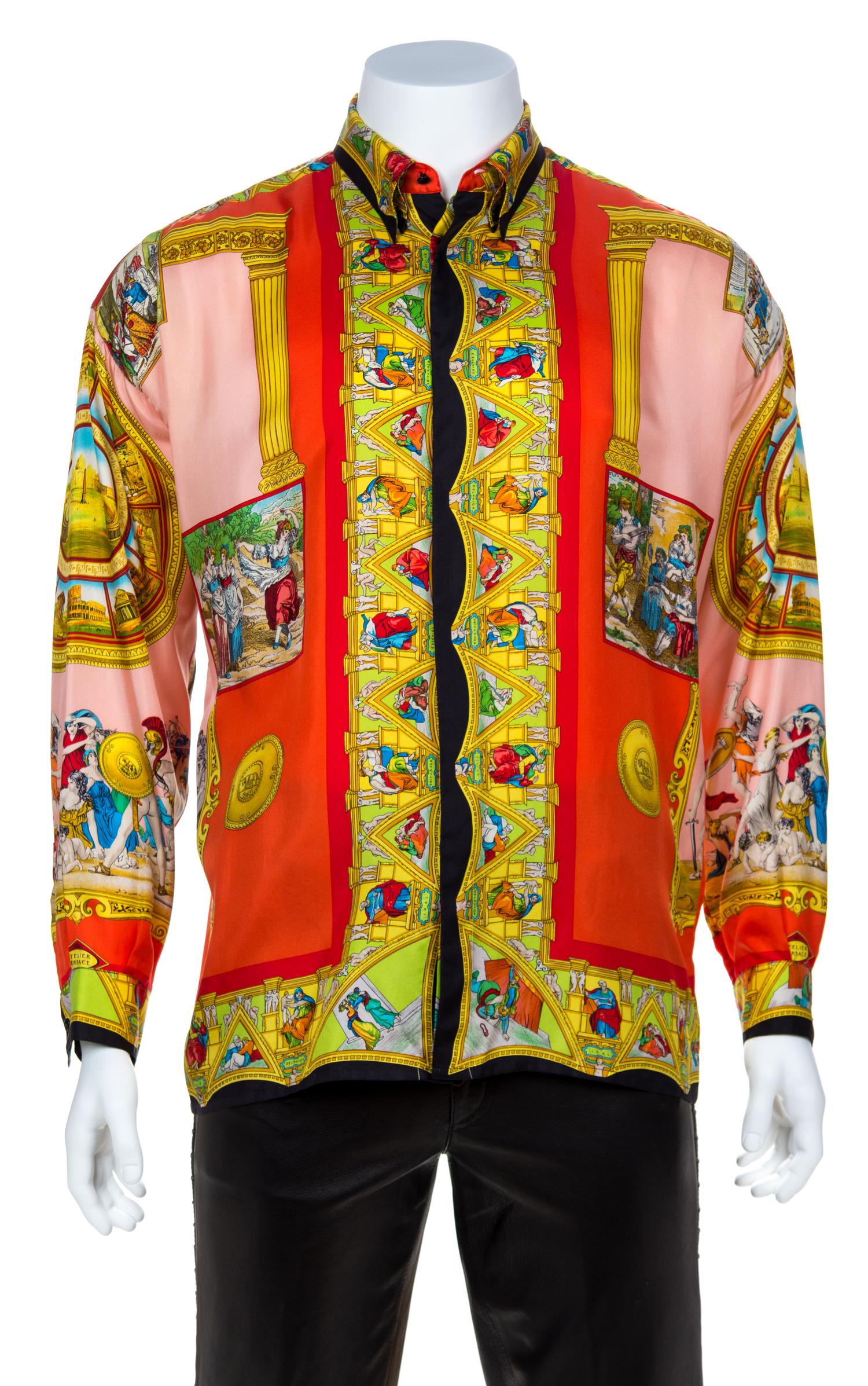 A Gianni Versace Silk Atelier Print Shirt, Size 50.