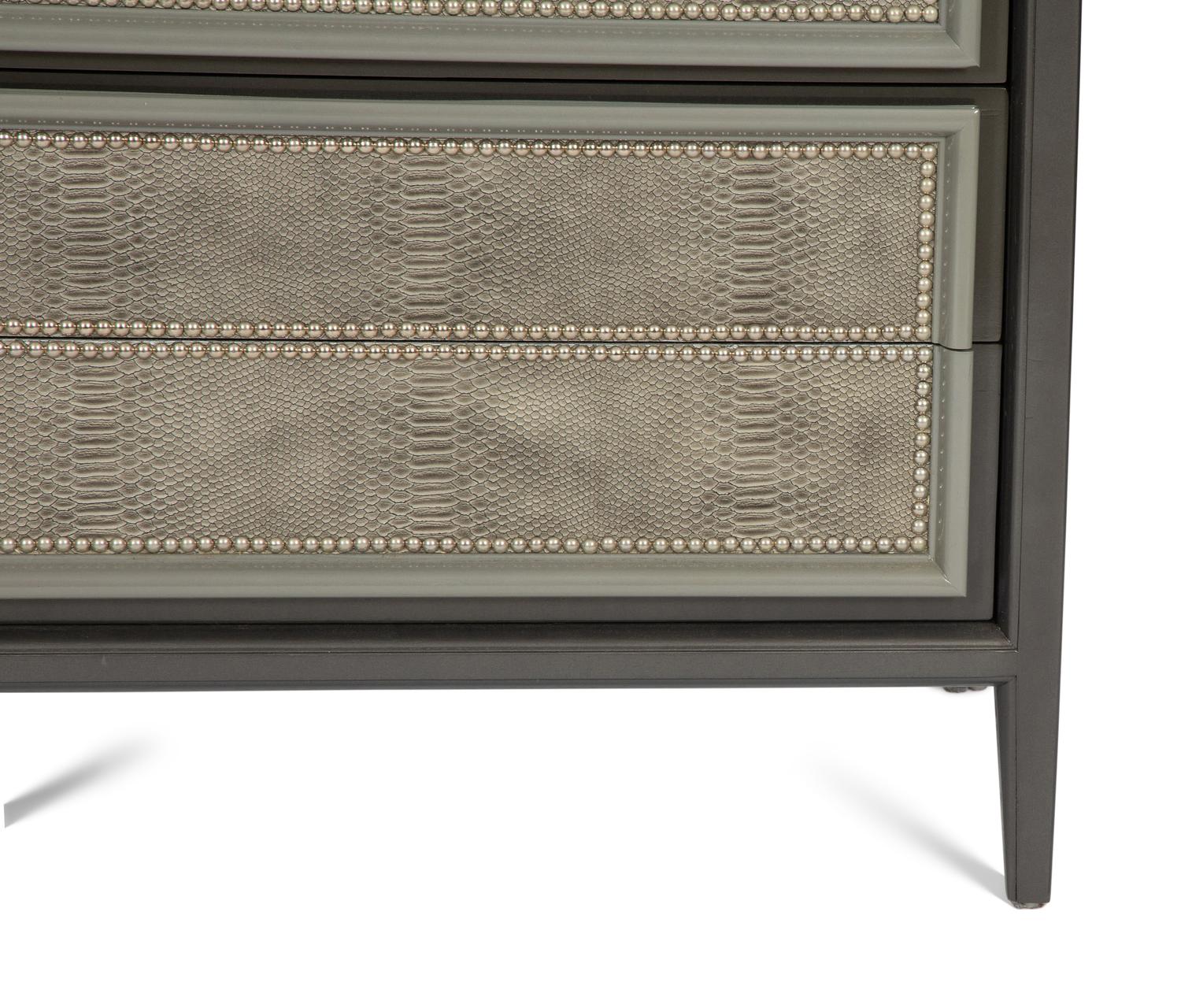 A Pair of Custom Painted Bedside Cabinets with Faux-Python Veneered Drawer Fronts