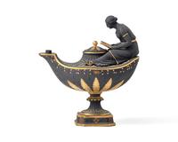 A Wedgwood Neoclassical Black Basalt and Parcel-Gilt Oil Lamp