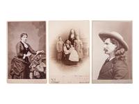 [WILD WEST SHOWS]. CRAWFORD, John. W. "Captain Jack" (1847-1917). A group of 3 scarce cabinet cards of Captain Jack Crawford and family, comprising: