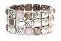 A Sterling Silver, Rose Quartz, Quartz and Brown Diamond 'Chiclet' Bracelet, David Yurman, 87.40 dwts.