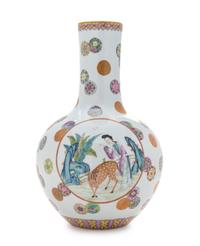 A Famille Rose Porcelain Bottle Vase Height 13 inches.