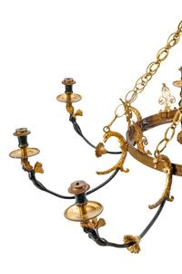 A French Neoclassical Style Gilt and Patinated Metal Eight-Light Chandelier