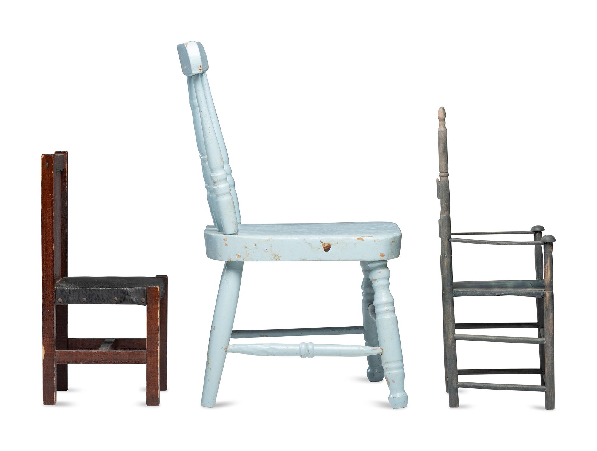 Three Painted Wood Doll's Chairs